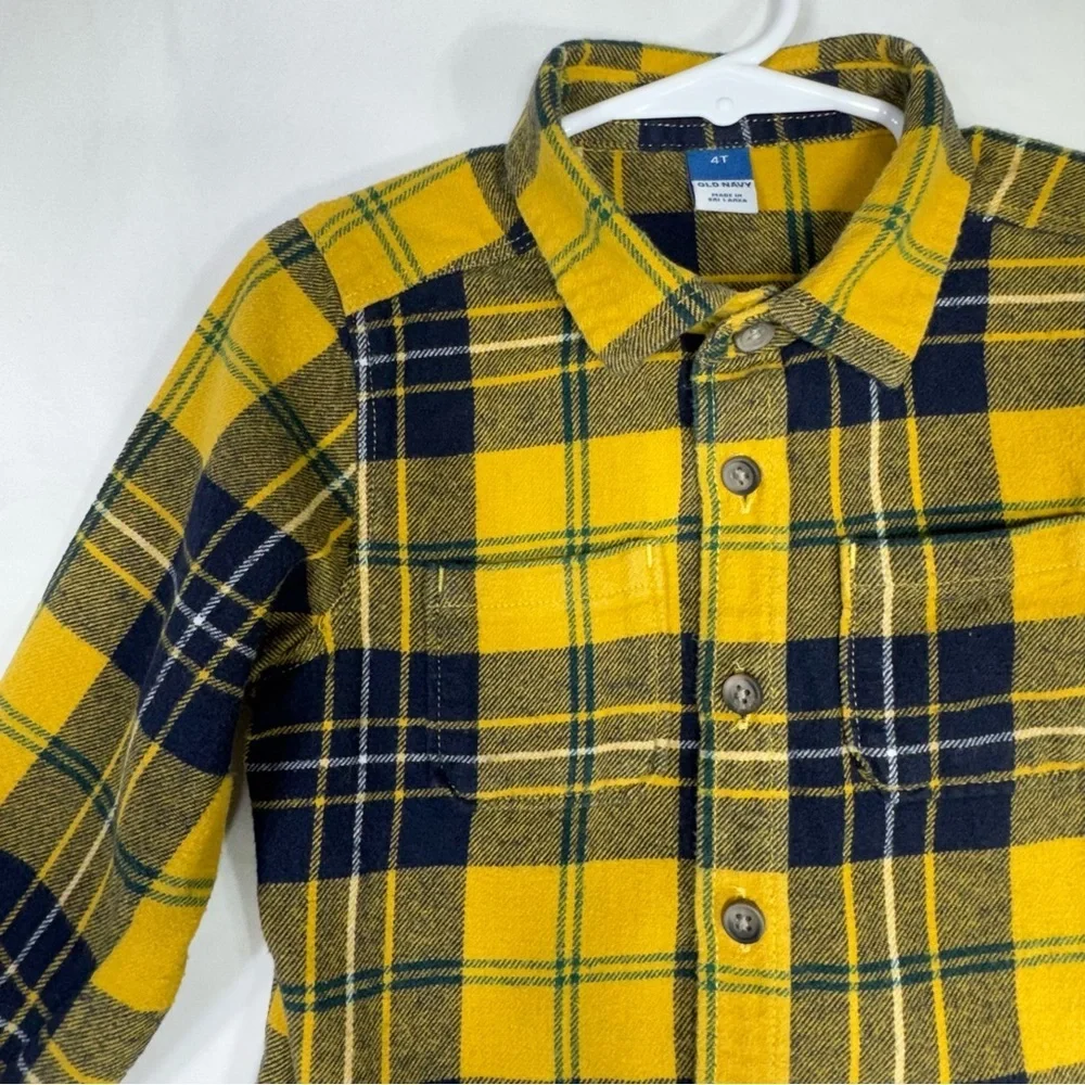 Old Navy Kids Yellow & Navy Plaid Flannel Shirt